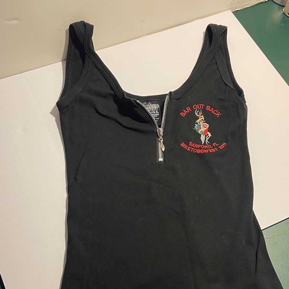 Black Tank Top with Embroidered Design